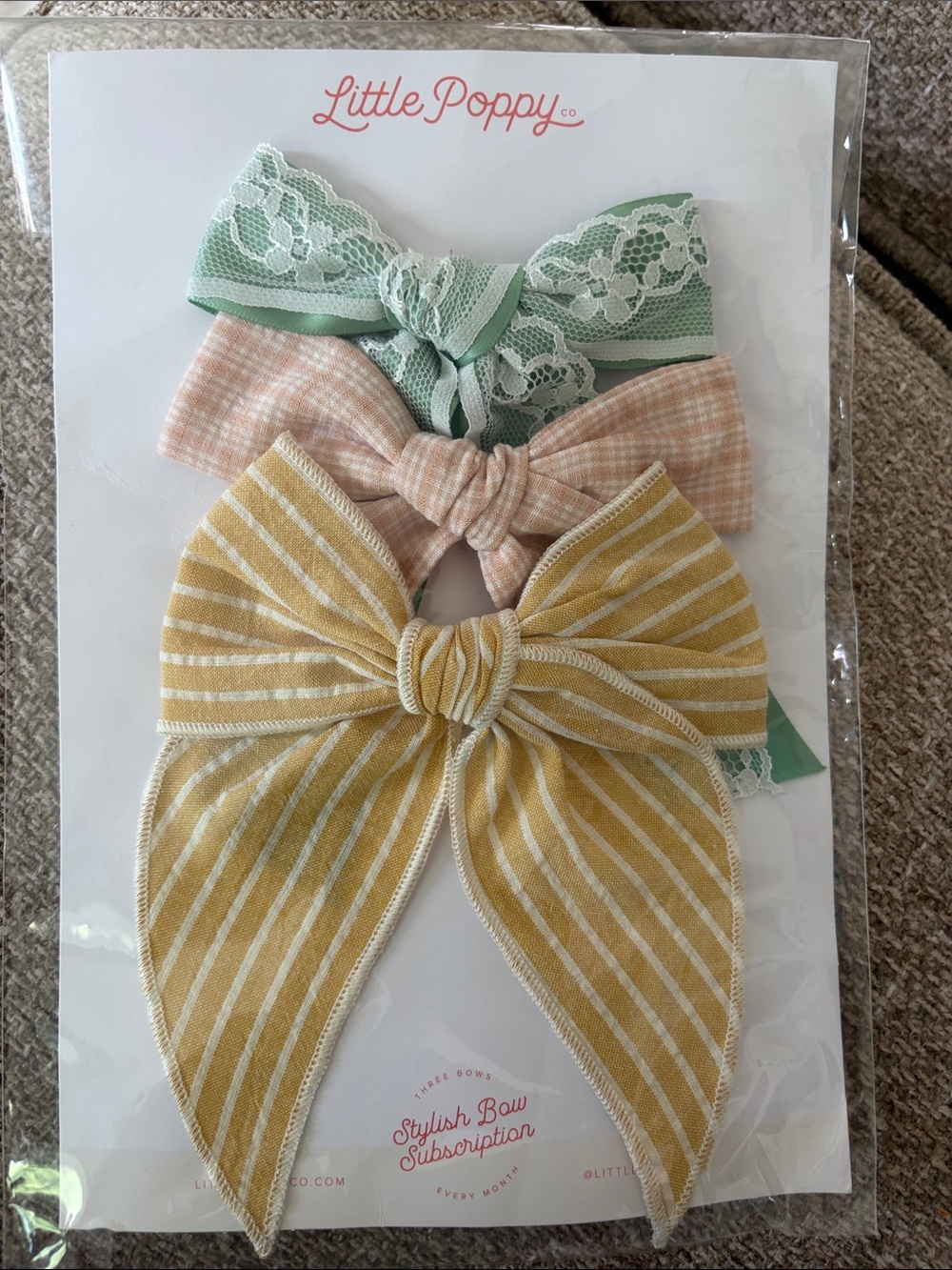 Little Poppy Girls' Three-Pack Bow Set — Yellow, Peach & Mint